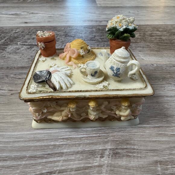 Vintage Other - Vintage Dezine Miniature Tea Party Trinket Box Floral Cottagecore Decor